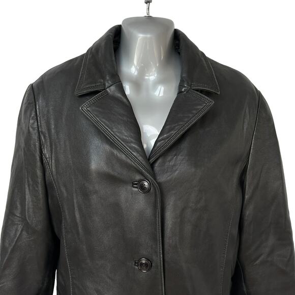 Vintage Leather Jacket Tibor Leathers Black Coat Women's Petite Size Large - Picture 3 of 11